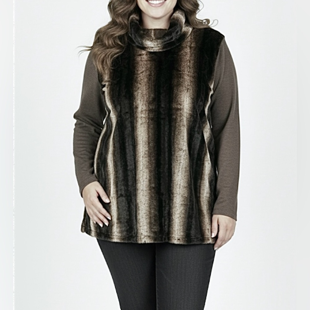 VTG SERENGETI FAUX CHINCHILLA MINK FUR TOP 2X TURTLENECK MOB WIFE MAXIMALIST NEW